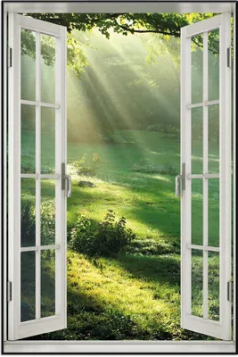 Produktbild von Wallario Wandbild mit Fenster-Illusion: Sonnenstrahlen im Wald, Größe: 61 x 91,5 cm, Poster mit schwarzem Aluminiumrahmen