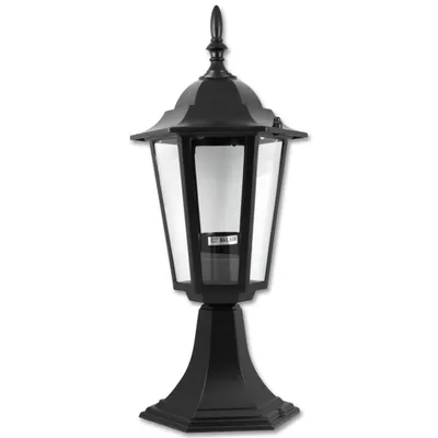A black outdoor lantern on a white background.