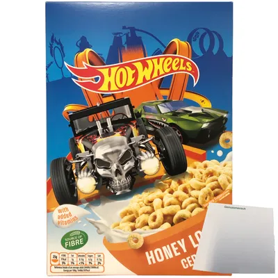 Produktbild von Hot Wheels Honey Loops Frühstückscerealien aus Vollkorngetreide mit Honig (375g Packung) + usy Block