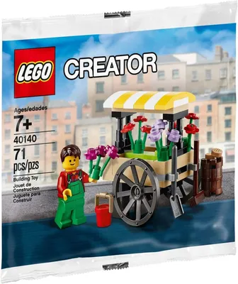 Produktbild von LEGO 40140 Blumen Stand Polybag  LEGO Anzahl Anleitungen: 1, Anzahl Teile: 67, Anzahl Minifiguren: 1, Thema: LEGO Creator, Gewicht: 0.046 KG, Altersberatung: 7+, Veröffentlicht in: 2015, Zahl: 40140-1, Verpackungsmaße (lxbxh): 17 x 16.3 x 1 cm, EAN: 5702015355483