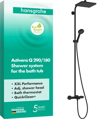 Duschsystem mit Thermostat, Regendusche 290x180 mm, matt schwarz