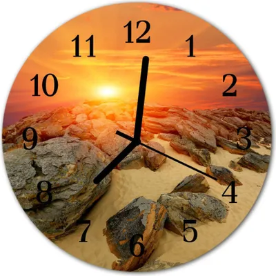 Produktbild von Glasuhr Wanduhr Küchenuhr Echt-Glas 30fi cm Sonnenuntergang orange