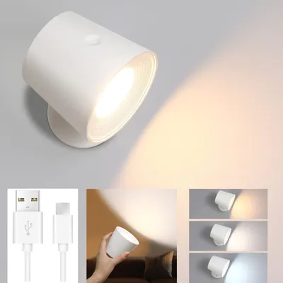 Image de ZMH Applique murale LED Blanc 1ER Intérieur Lampe murale Batterie Touch Control Rotation 360° 3 niveaux de luminosité Sans fil Pour enfants Salon Chambre Couloir