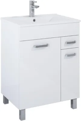 Produktbild von VBChome Badmöbel 60x46x83 cm Weiß Waschbecken mit Hahnloch Badezimmerschrank 2 Türen 1 Schublade Soft Close System Modern