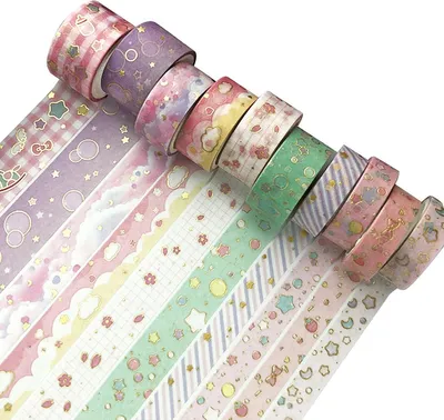 Produktbild von Washi-Tape-Set in Bonbonfarben, 10 Rollen, dekoratives Washi-Tape für Bastelarbeiten und Scrapbooking, Bullet Journals, Planer, Geschenkverpackungen und Schrein