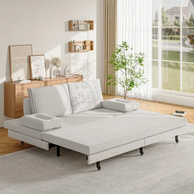 Image de Canapé-lit blanc 90x200 cm, convertible 180x200 cm, lit d'appoint, confortable, rangement, salon, chambre