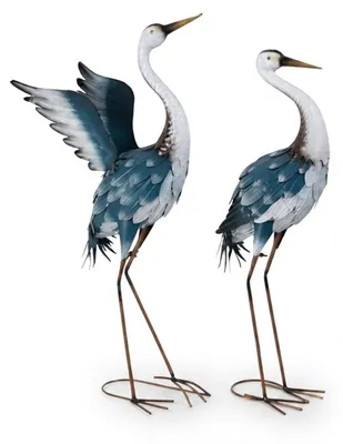Imagen del producto de Relaxdays, juego de 2 figuras decorativas para jardín con forma de garza, repelente de pájaros para jardín, estanque, garza decorativa para exteriores, figura de pájaro de metal, de varios colores, Imagen generada por IA