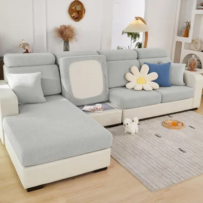 Obrázok produktu pre Poťahy na vankúše do sedačky tvaru L, na ochranu nábytku, svetlosivé