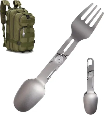 Image de Couvert de camping en titane, 2-en-1, cuillère et fourchette pliables, idéal pour la randonnée