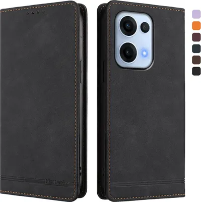 Immagine prodotto di Custodia per Oppo Reno13 5G, custodia retro in Finto cuoio flip con supporto e slot per schede Nero