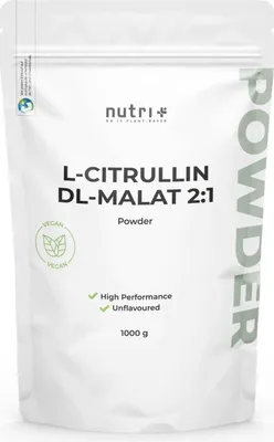 Produktbild von nutri+ L-Citrullin Pulver | 1000 g | 100% reines L-Citrullin DL-Malat im 2:1 Verhältnis | ohne Zusätze | vegan