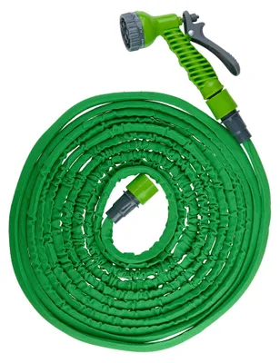 Produktbild von Flexibler Gartenschlauch mit Multifunktionsdüse, Sprühkopf mit 7 Funktionen, Flexischlauch dehnbar (L) von ca. 7,5 - 15 m, kein verknoten