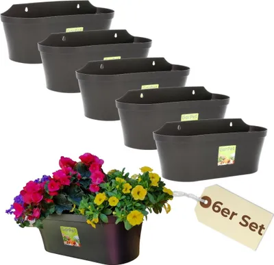 Produktbild von 6er Set Wand Blumentopf im Set Wandblumentopf Wandtopf Pflanzgefäß Blumenkasten Outdoor Wandblumenkasten Wandpflanztopf Wandampel Anthrazit
