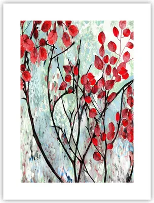 Produktbild von Poster - Poster ohne Rahmen - Rot Blätter Zweige - 30x40 cm - Wand Bild - Wanddeko - Wandbilder - Kunstposter - Wandposter - Bilder - Kunstdruck - Wanddekoration - Wandbild - P2XPA30x40-4508