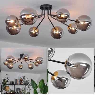 Produktbild von Isorella Deckenlampe aus Metall/Glas in Schwarz/Goldfarben/Rauchfarben