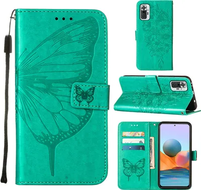 Produktbild von Redmi Note 10 Pro Hülle, Schmetterling Prägung Flip Leder Kartenfächer Schutzhülle Ledertasche mit Ständer für Xiaomi Redmi Note 10 Pro / 10 Pro Max Grün