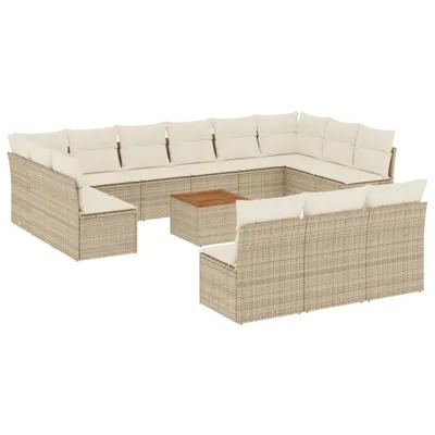 Produktbild von 14-tlg. Garten-Sofagarnitur mit Kissen Beige Poly Rattan