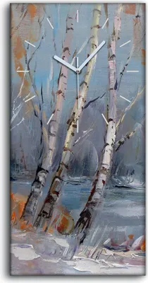 Produktbild von Wandkunst Leinwand Bild Uhr Geräuschlos 30x60 Ölgemälde Wald Bäume Winter - weiße Hände