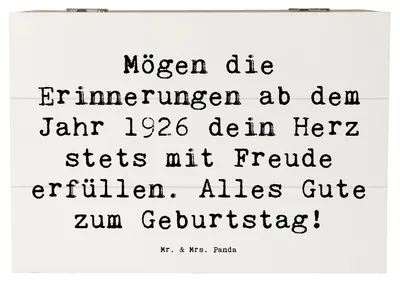 Produktbild von Mr. & Mrs. Panda Kiste Spruch 1926 Geburtstag 22 x 15 cm - Weiß - Geschenk, Geschenkbox, Schatzkiste, Erinnerungen, herzlicher Gruß, Happy Birthday, Geburtstagsgeschenk