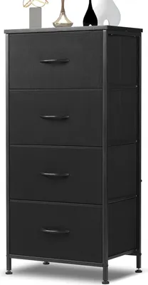 Image de Commode avec tiroirs - commodes et sideboards pour la chambre à coucher, armoire avec 4 tiroirs en tissu, commode en tissu avec cadre en acier stable