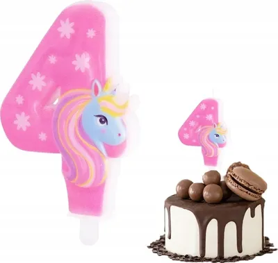 Image de Bougie D'anniversaire Licorne 4 Rose Pour Fête D'anniversaire
