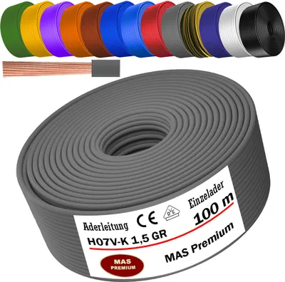Produktbild von 100m Aderleitung H07 V-K GR 1x1,5 mm² Grau Einzelader flexibel