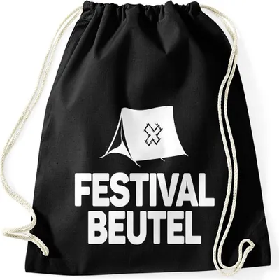 Produktbild von Turnbeutel Spruch Festival Beutel Gym bag Moonworks® schwarz unisize