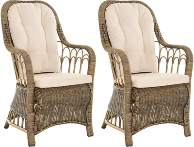 Produktbild von KRINES HOME Rattan Esszimmerstuhl 2er Set mit Armlehne Rattanstuhl Esszimmer Stuhl Hohe Rückenlehne (Vintage Braun)