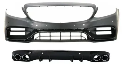 Obrázok produktu pre Predný difúzor nárazníka, dvojité koncovky, pre modely Mercedes C A205 C205, roky výroby 2014-2019, vzhľad C63.