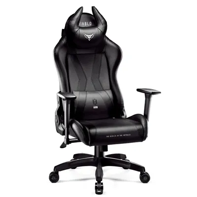 Zdjęcie produktu dla DIABLO Fotel Gamingowy Obrotowy Krzesło do Biurka dla Gracza | Poduszka Lędżwiowa Podłokietniki | X-Horn 2.0 |  King Size, Czarno-czarny