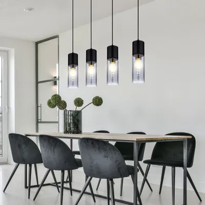 Produktbild von Hängeleuchte, Metall, Glas, rauch, schwarz, 4-Flammig, L 80 cm