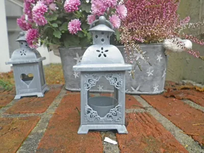 Produktbild von Teelicht Laterne Ornament grau