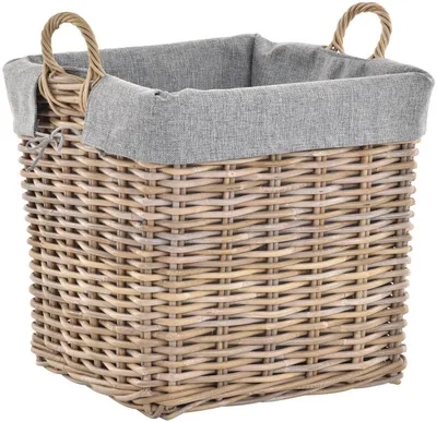 Produktbild von KRINES HOME Großer Holzkorb Natur Rattan XL Korb mit Inlett Deko-Korb Kaminholz-Korb Kamin Allzweck-Korb mit Jute (Klein, Grau Natur - Quadratisch)