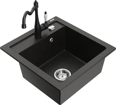 Produktbild von Mexen Vito 1-Becken-Granit-Spüle mit Mischbatterie Carla, Schwarz/Gold metallisch - 6503-75-670700-70