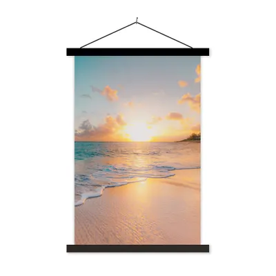 Produktbild von MuchoWow® Textilposter Sonnenuntergang - Strand - Meer - Sommer - Blau 40x60 cm mit schwarzem Rahmen - Wanddekorationen