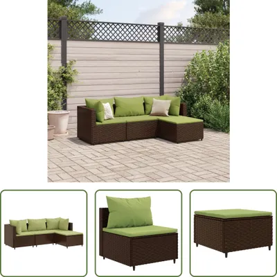 Immagine prodotto di The Living Store Set salotto da giardino 4 pezzi con cuscini in poly rattan marrone