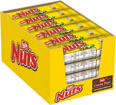 A box of individually wrapped chocolate bars.
