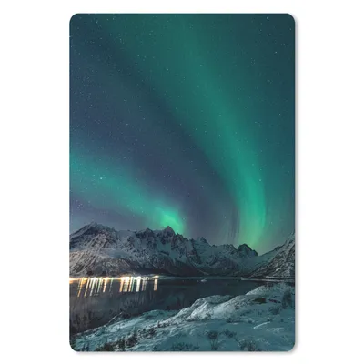 Produktbild von MuchoWow® Mauspad Mousepad Nordlicht - Berg - Schnee - Grün - Sternenhimmel - Winter 18x27 cm - Mousepads - Maus Mat - Pad - Mausunterlage