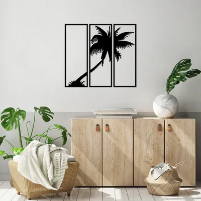 Immagine prodotto di Wallity, Palm- TNL3131, Nero, Altre decorazioni per la casa, 32 x 1,5 x 88 cm, 100% metallo (Spessore: 1