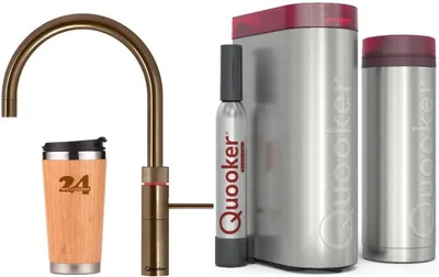Immagine prodotto di QUOOKER FUSION ROUND bocca fissa ottone patina VAQ PRO3 con CUBE 2 (3FRPTNCUBE) Rubinetto per acqua bollente a 100°C con sistema di acqua potabile Inclusa tazza termica