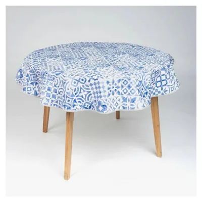 Produktbild von Runde Wachstuch Tischdecke 140 cm abwaschbar mit Paspelband, Muster: Kacheln Mosaik