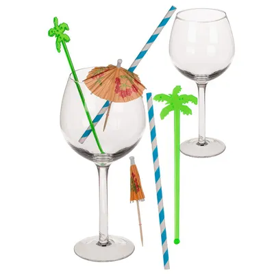 Produktbild von Cocktail Glas Set 8 teilig Trinkhalm Schirmchen Untersetzer Party Gläser Set