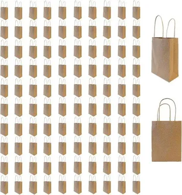 Produktbild von Famanu Papiertaschen mit Griff - 100 Stück - 21 x 15 x 8 cm - Geschenktaschen - Braune Kraftpapier-Taschen