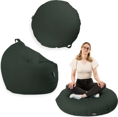 Produktbild von Sitzsack mit füllung 2 in 1 Sitzkissen Bean Bag Outdoor Indoor Wasserfest | Dunkelgrün 125cm
