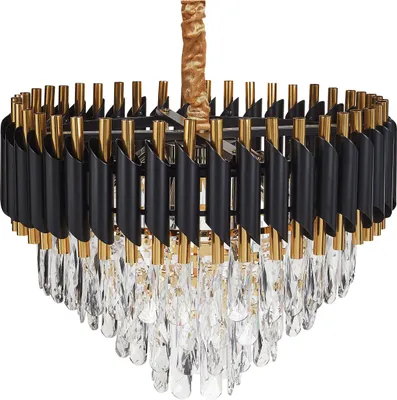 Produktbild von BELIANI Kronleuchter Gold und Schwarz Eisen Hängelampe mit Kristallen Beleuchtung Glamour
