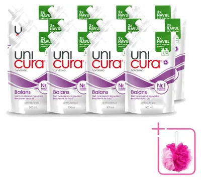 Productafbeelding van 12 x Unicura Balans antibacteriële handzeep navulling, 500 ml - Voordelijnverpakking - 12 stuks