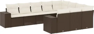 Image de vidaXL Ensemble de salon de jardin 10 pièces avec coussins Marron Poly Rattan