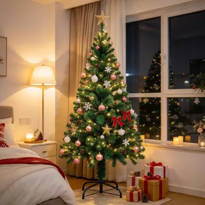 Productafbeelding van UISEBRT, kunstkerstboom, 1,8 meter, groen, met dicht bladerdak, stevile stalen voet, PVC, moeilijk ontvlambaar, ruimtebesparend op te bergen