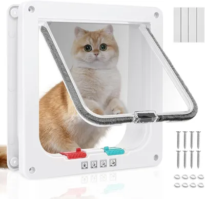Productafbeelding van Kattenluik 28 x 25 cm, 4-Weg Slot, Weerbestendig, voor Binnen en Buiten, Geschikt voor Raam en Muur