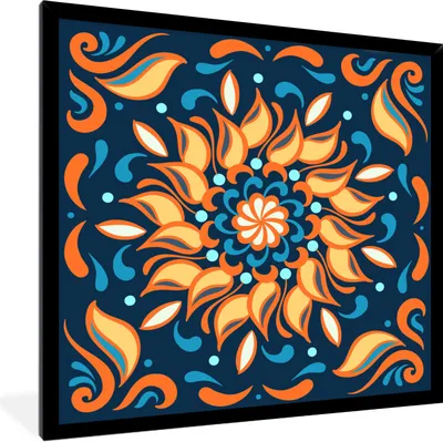 Produktbild von MuchoWow® Gerahmtes Poster Sonnenblumen - Blätter - Orange - Blau 40x40 cm - Poster mit Schwarzem Bilderrahmen Wandposter Rahmen Foto Bilder - Mit Rahmen - Wanddekoration Schlafzimmer